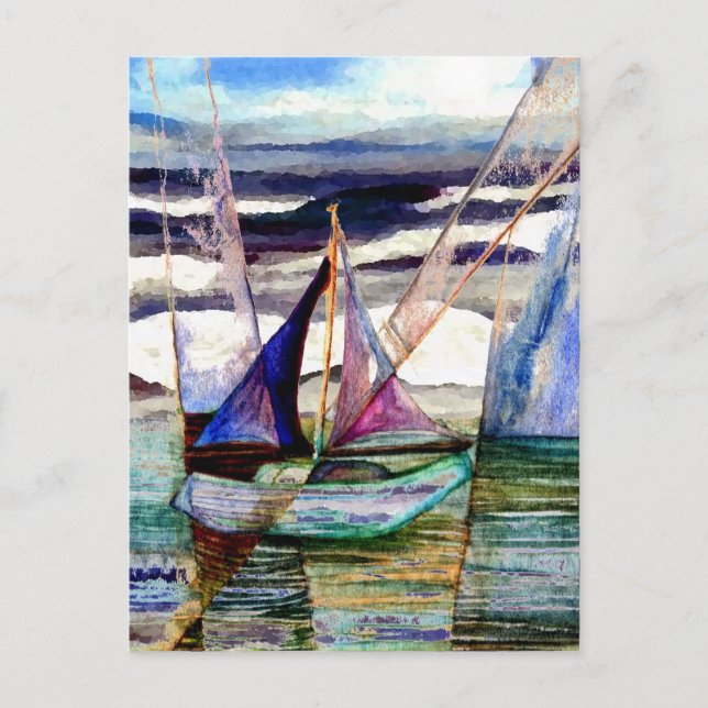Sailboat Abstract High Ocean Waves Blue Sky Postcard (Front)