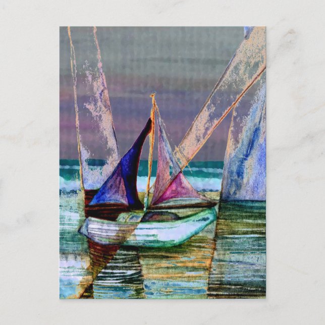 Sailboat Abstract Turquoise Sea Postcard (Front)