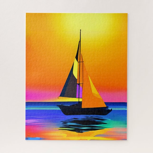 Sailboat Against a Vibrant Ocean Sunset Jigsaw Puzzle (Vertical)