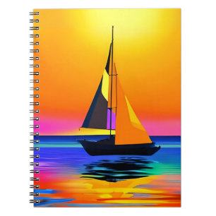 Sailboat Against a Vibrant Ocean Sunset Notebook