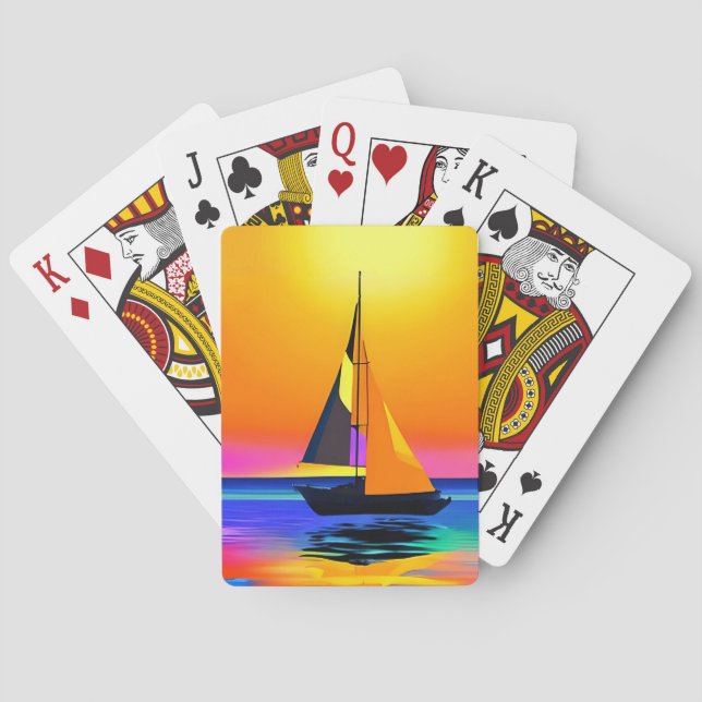 Sailboat Against a Vibrant Ocean Sunset Playing Cards (Back)
