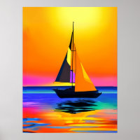 Sailboat Against a Vibrant Ocean Sunset
