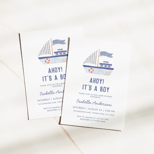 Sailboat Ahoy! It's A Boy Baby Shower Invitation (Creator Uploaded)