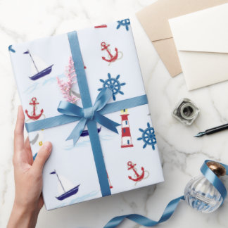 Sailboat Anchor Lighthouse Nautical Wrapping Paper