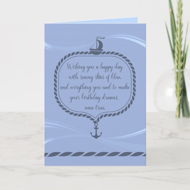 Sailboat and Anchor Nautical Happy Birthday Card (Front)