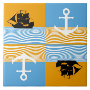 Sailboat and anchor pattern ceramic tile