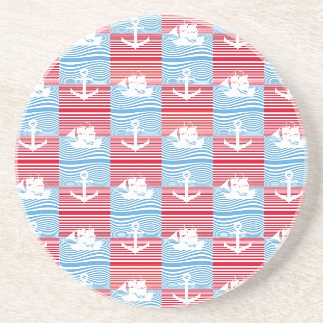 Sailboat and anchor pattern coaster (Front)