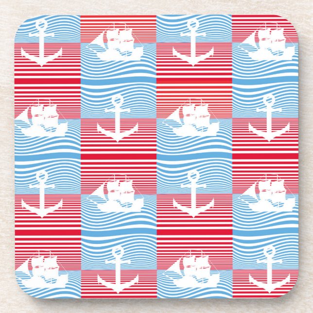 Sailboat and anchor pattern coaster (Front)