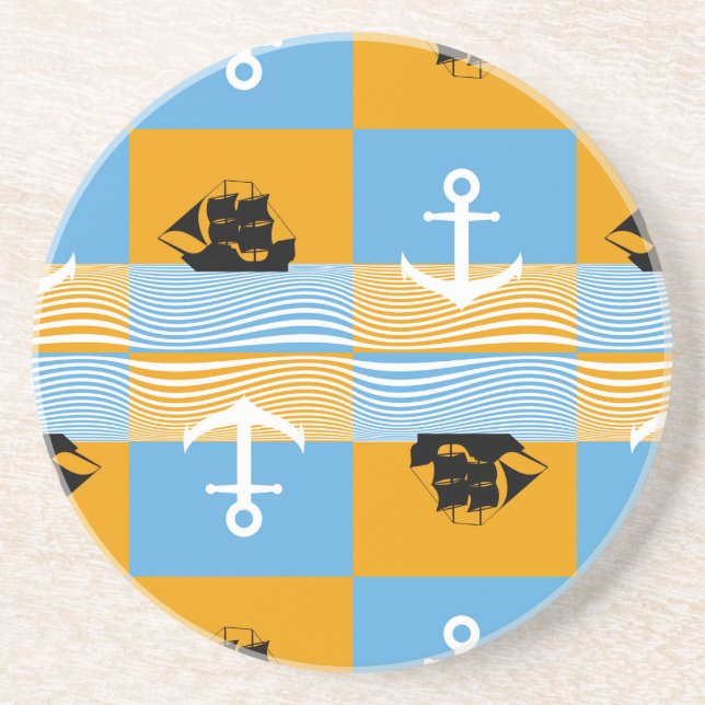 Sailboat and anchor pattern coaster (Front)