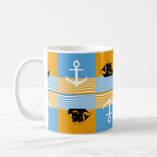 Sailboat and anchor pattern coffee mug (Left)