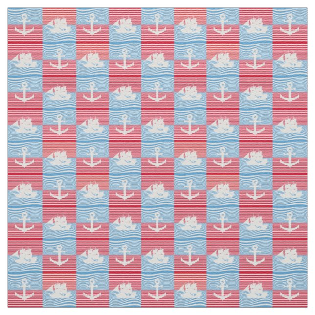 Sailboat and anchor pattern fabric (Swatch)