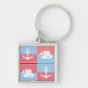 Sailboat and anchor pattern key ring