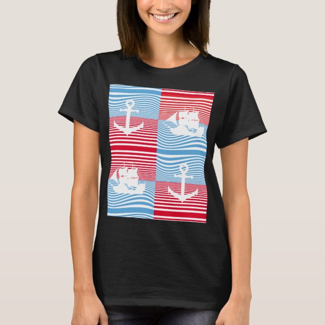 Sailboat and anchor pattern T-Shirt (Front)