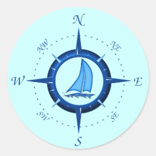 Sailboat And Compass Rose Classic Round Sticker