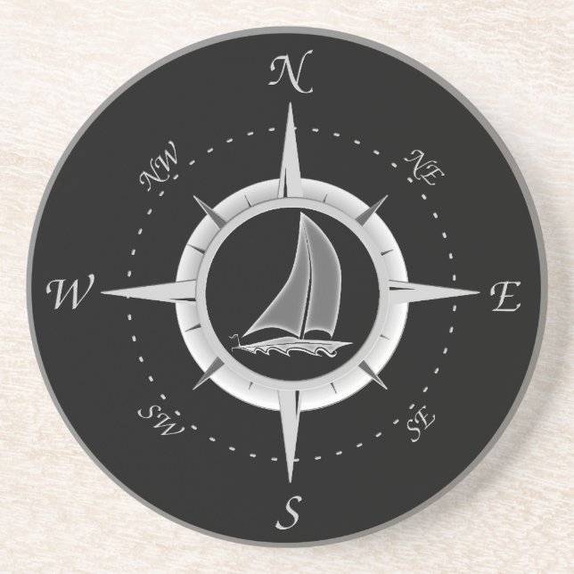 Sailboat And Compass Rose Coaster (Front)