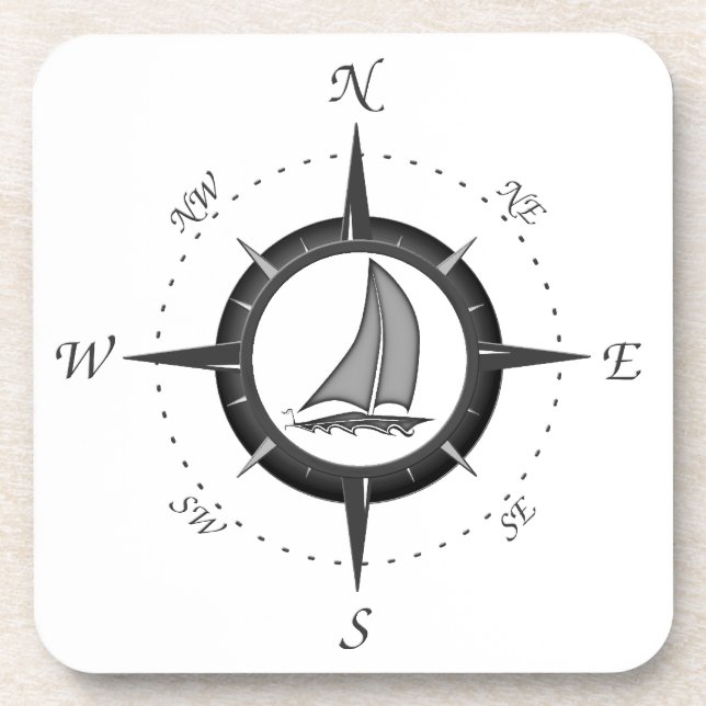 Sailboat And Compass Rose Coaster (Front)