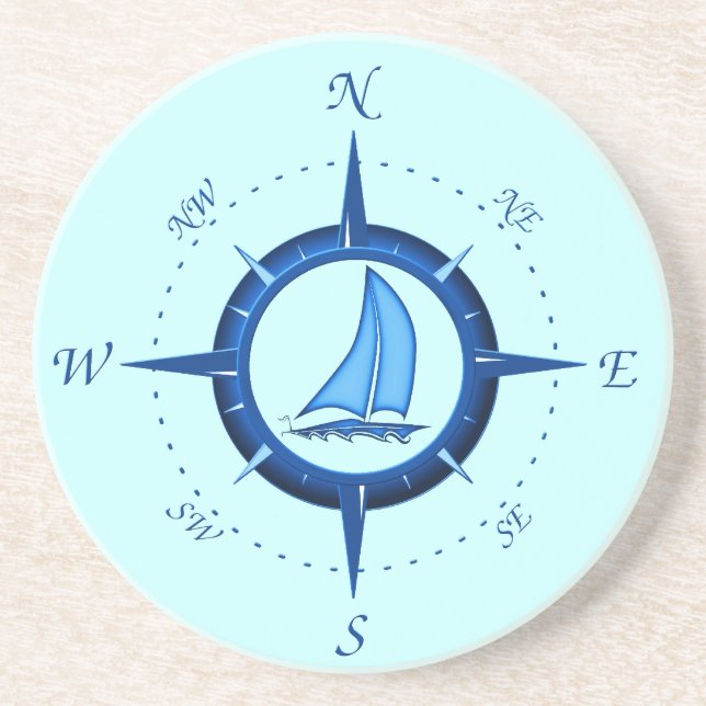 Sailboat And Compass Rose Coaster (Front)