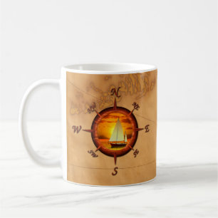 Sailboat And Compass Rose Coffee Mug