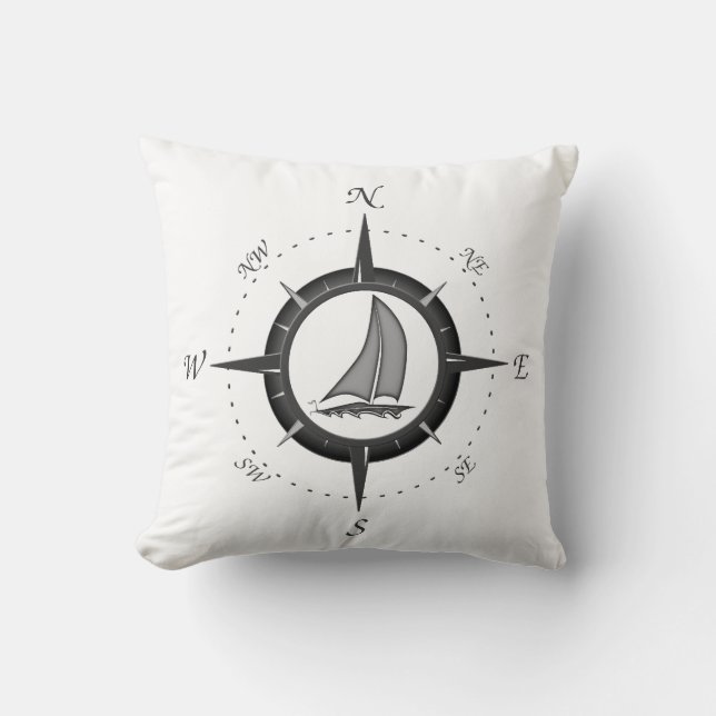 Sailboat And Compass Rose Cushion (Front)