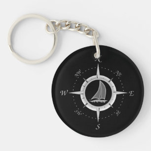 Sailboat And Compass Rose Key Ring