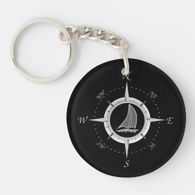 Sailboat And Compass Rose Key Ring (Front)
