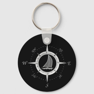 Sailboat And Compass Rose Key Ring