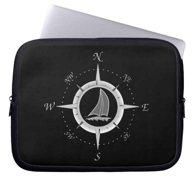 Sailboat And Compass Rose Laptop Sleeve (Front)