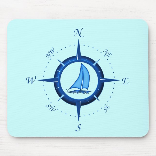 Sailboat And Compass Rose Mouse Pad (Front)