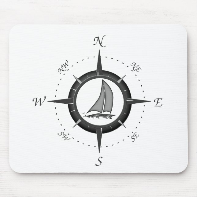 Sailboat And Compass Rose Mouse Pad (Front)