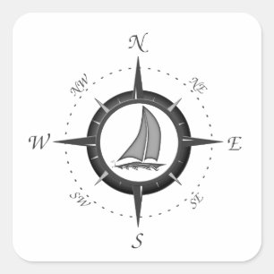 Sailboat And Compass Rose Square Sticker