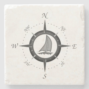 Sailboat And Compass Rose Stone Coaster