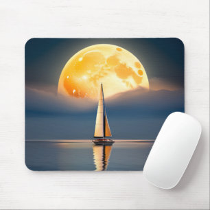 Sailboat and Full Moon Mouse Pad