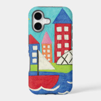 Sailboat and Hot Air Balloon with Cityscape