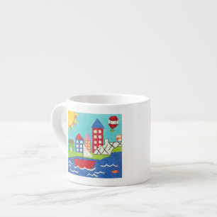 Sailboat and Hot Air Balloon with Cityscape Espresso Cup