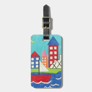 Sailboat and Hot Air Balloon with Cityscape Luggage Tag
