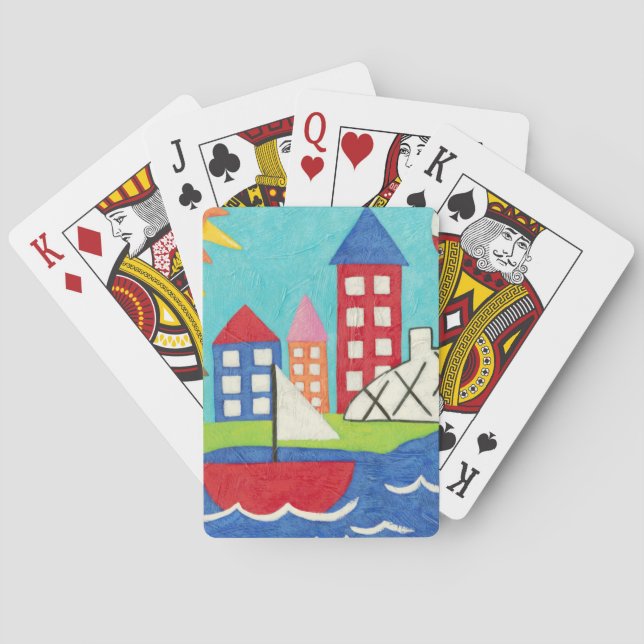 Sailboat and Hot Air Balloon with Cityscape Playing Cards (Back)
