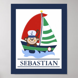 Sailboat and Monkey Custom Wall Art Print