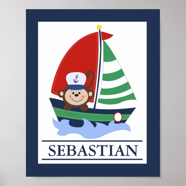Sailboat and Monkey Custom Wall Art Print (Front)