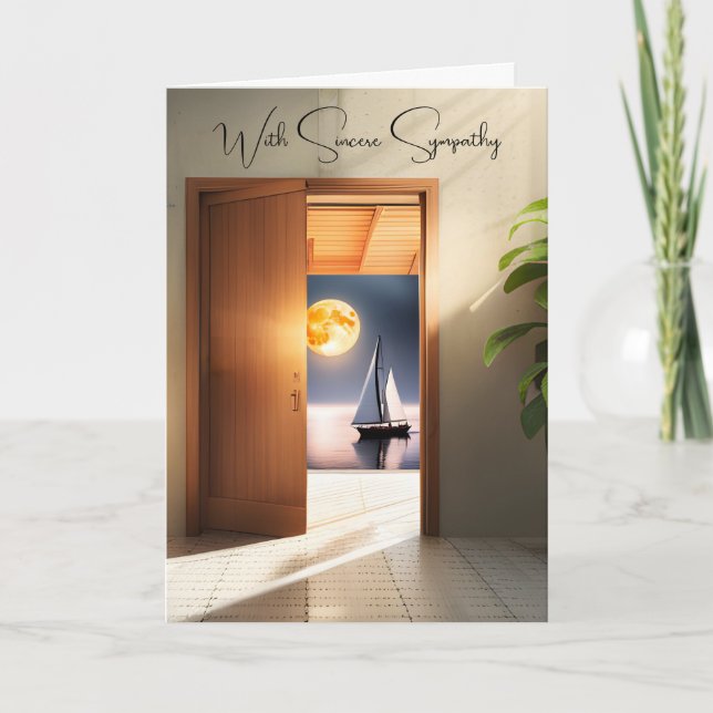 Sailboat And Moon in Doorway Sympathy Card (Front)