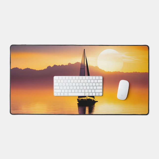 Sailboat and Ocean Sunset Desk Mat (Keyboard & Mouse)