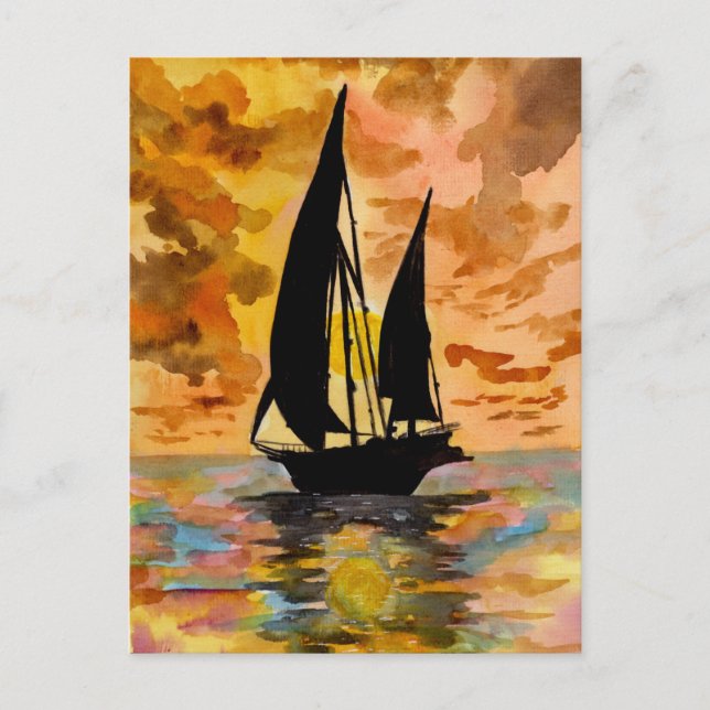 Sailboat and Ocean Sunset Postcard (Front)