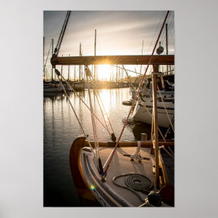 Sailboat And Sunset In Marina Photography Poster