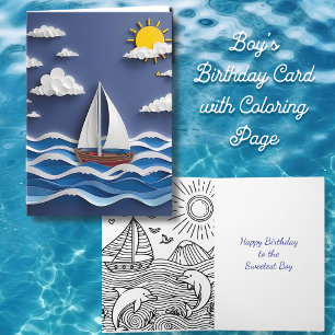 Sailboat and Sunshine Birthday Colour Page Card