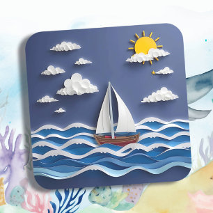 Sailboat and Sunshine   Paper Quilling  Square Sticker