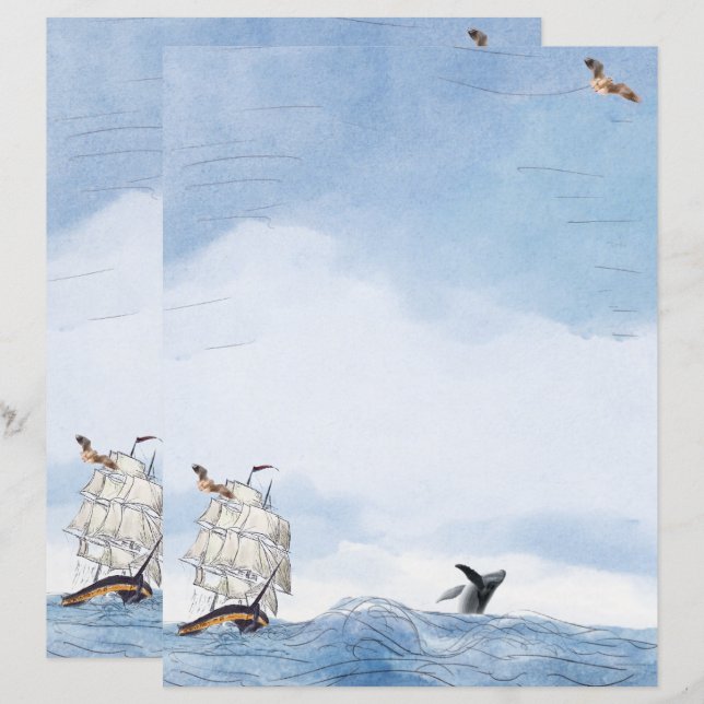 Sailboat and Whale Stationery (Front/Back)