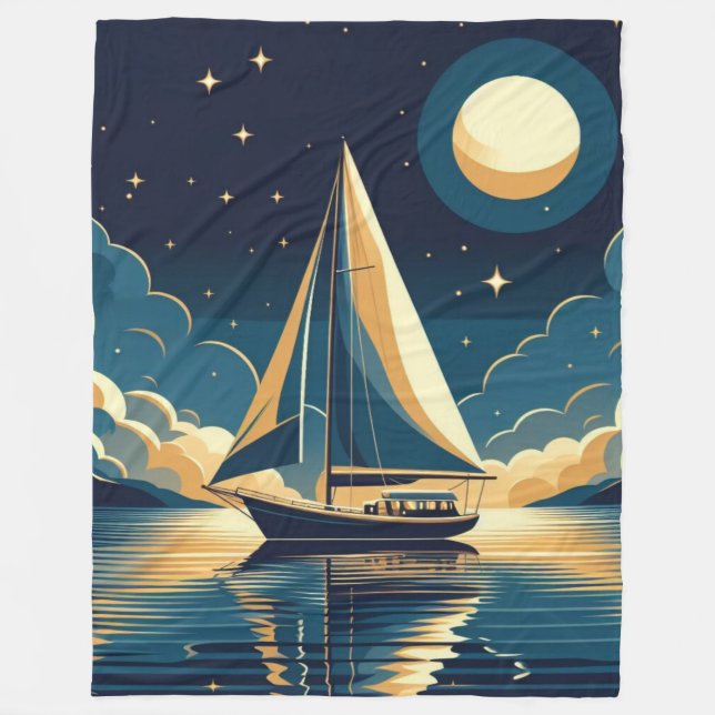 Sailboat at night fleece blanket (Front)