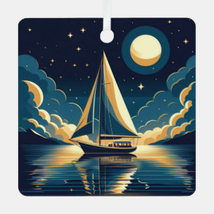Sailboat at night metal tree decoration