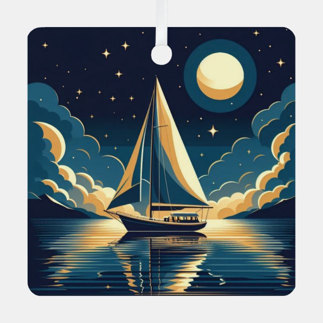 Sailboat at night metal tree decoration (Front)