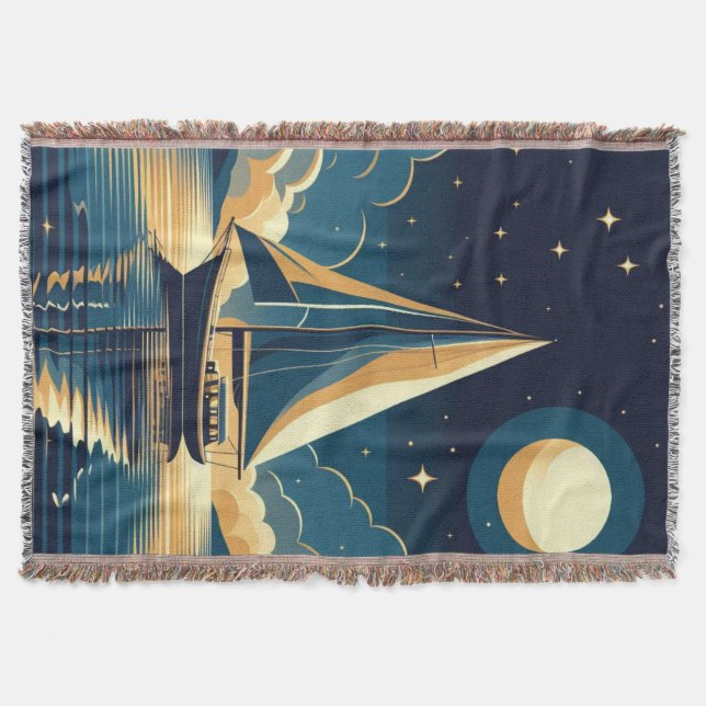 Sailboat at night throw blanket (Front)