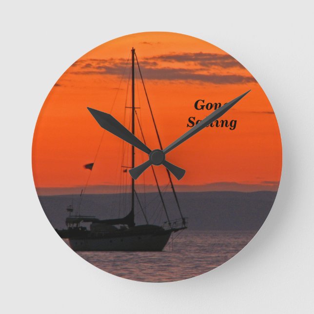 Sailboat at Orange Sunset, Small Square or  Round Clock (Front)